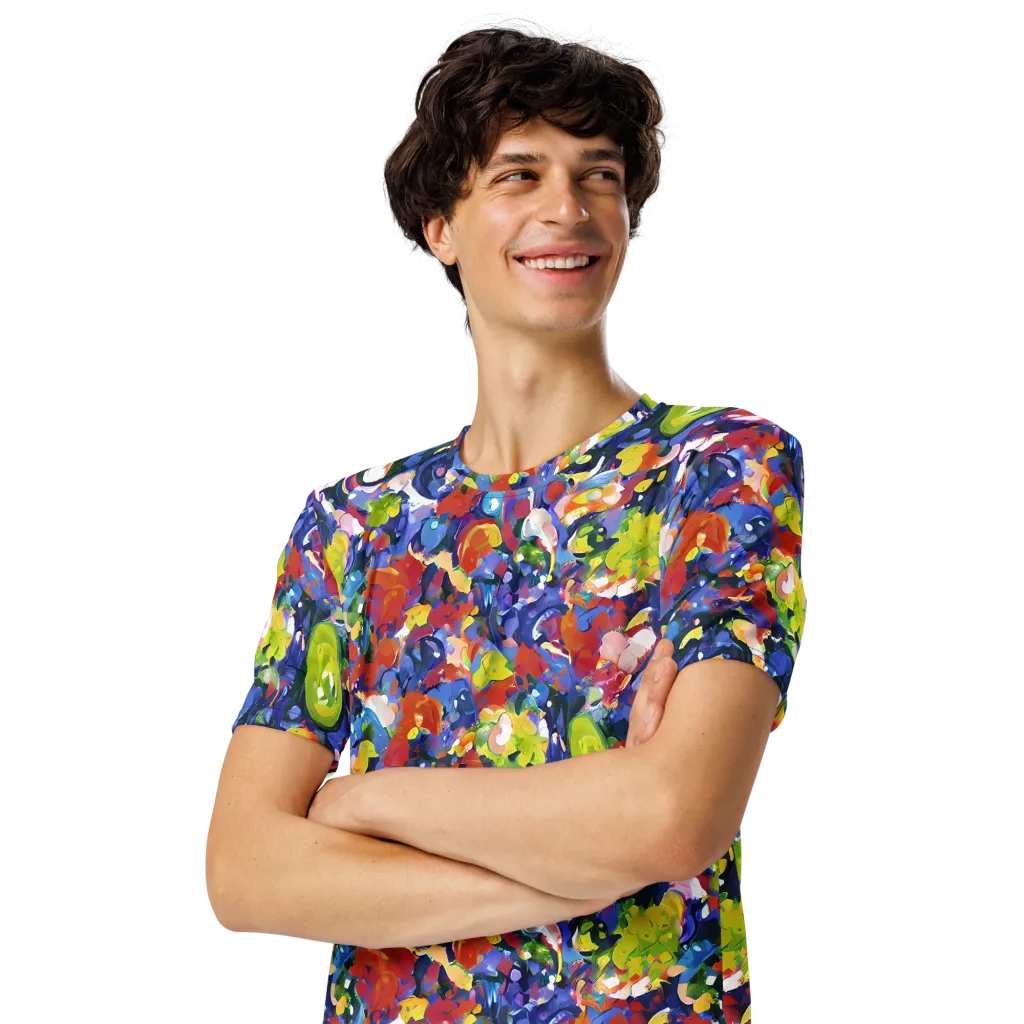 Neon Abstract on Men's Crew Neck T-Shirt — Left Front