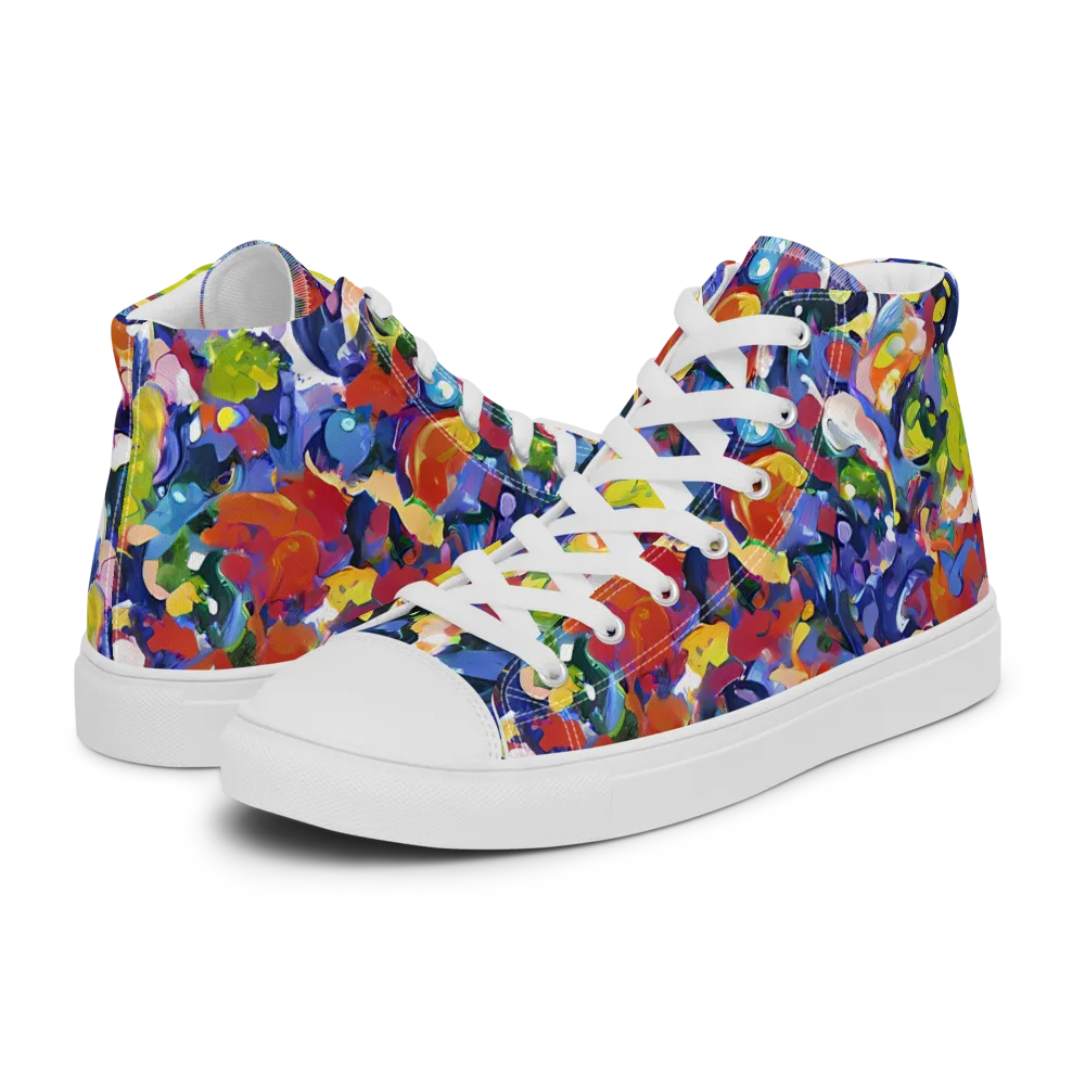 Neon Abstract on Men's High Top Canvas Shoes — Left