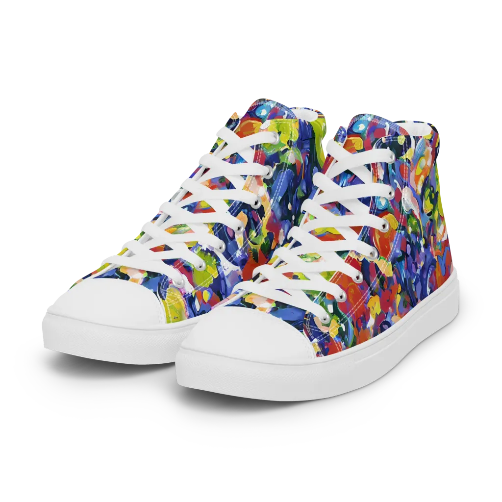 Neon Abstract on Women's High Top Canvas Shoes — Left Front