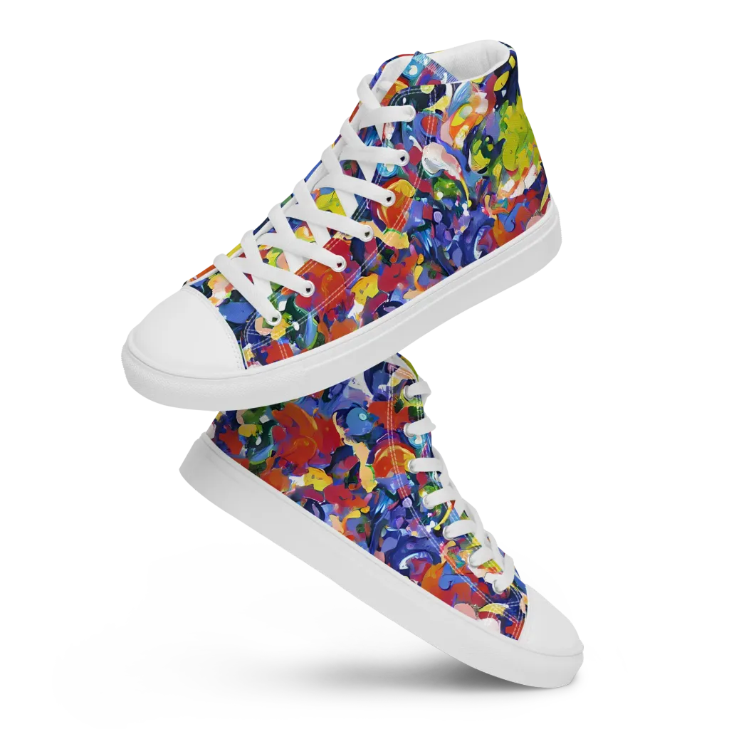 Neon Abstract on Women's High Top Canvas Shoes — Front