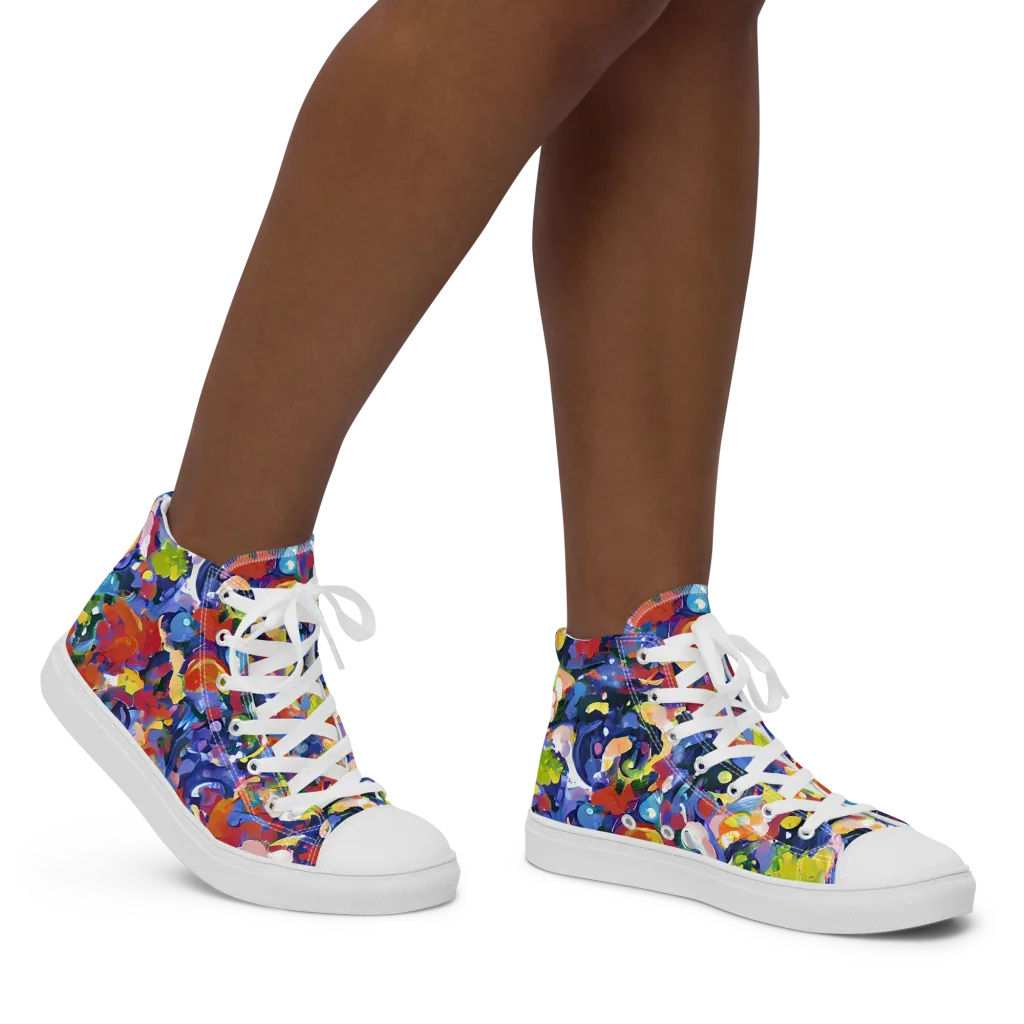 Neon Abstract on Women's High Top Canvas Shoes — Right