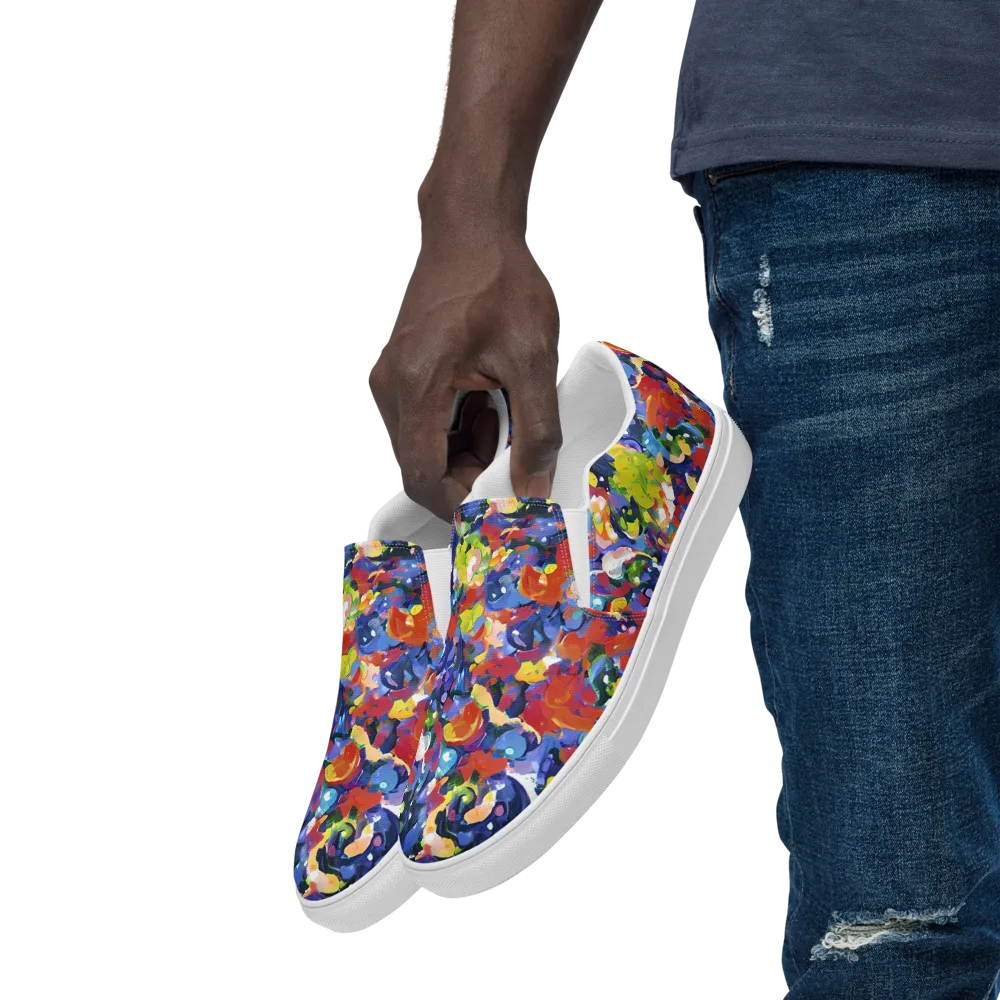Neon Abstract on Men's Slip-On Canvas Shoes — Left Front