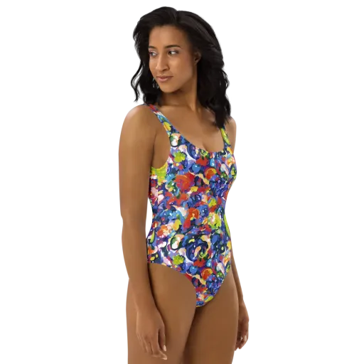 Neon Abstract on a One-Piece Swimsuit