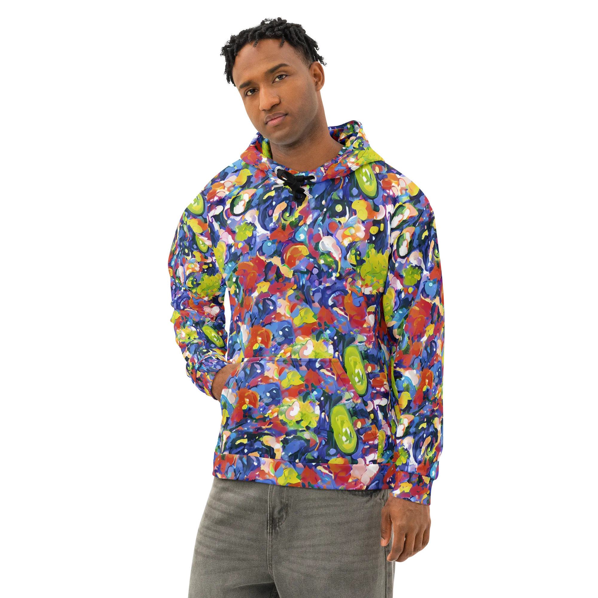 Neon Abstract on Cotton Hoodie — Left Front