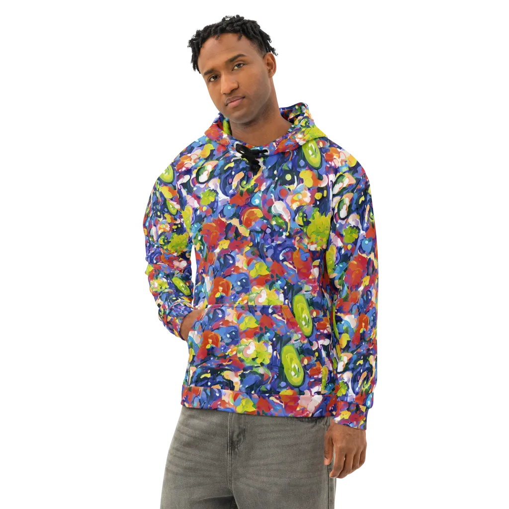 Neon Abstract on Cotton Hoodie — Left Front
