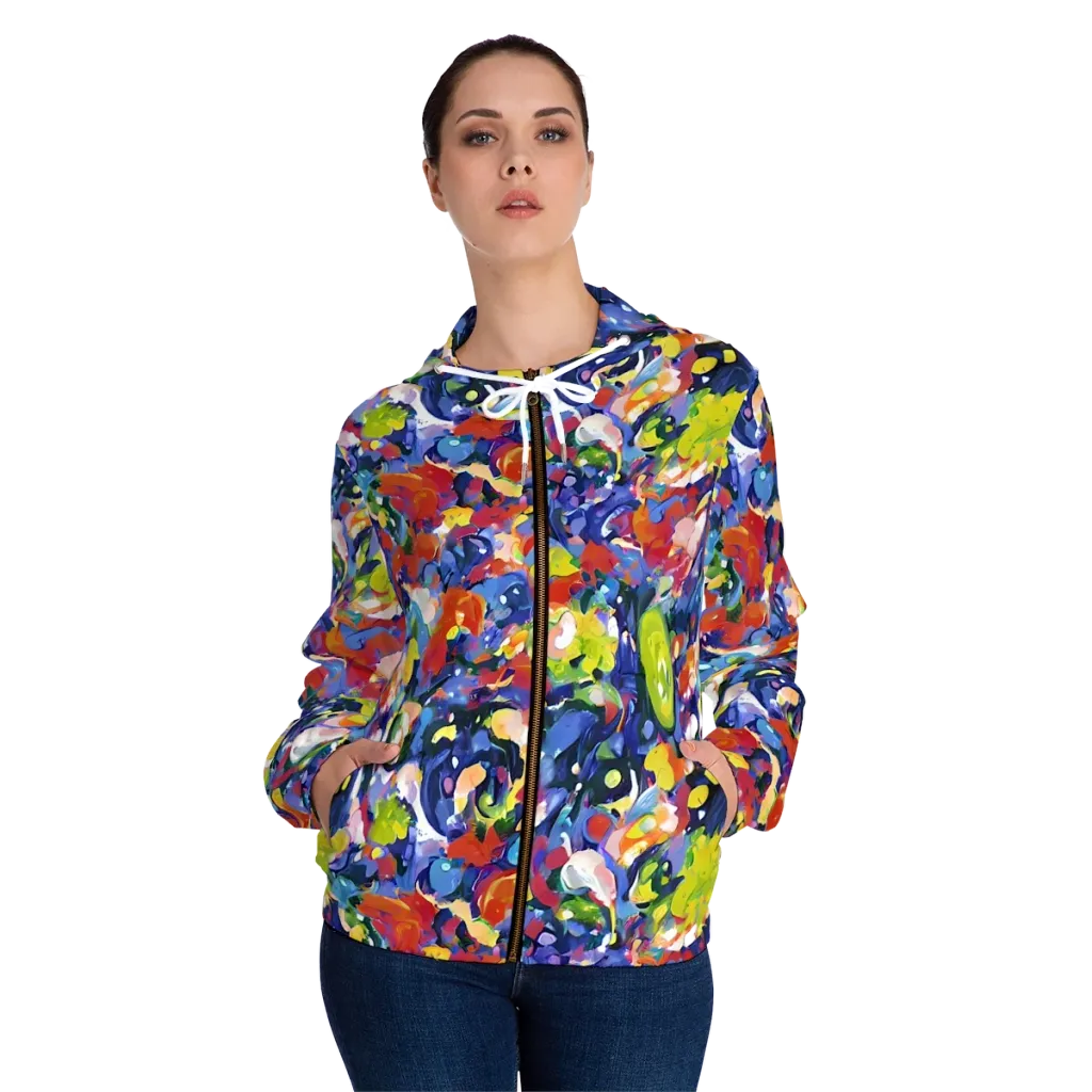 Neon Abstract on Women's Full-Zip Hoodie — Front On Person