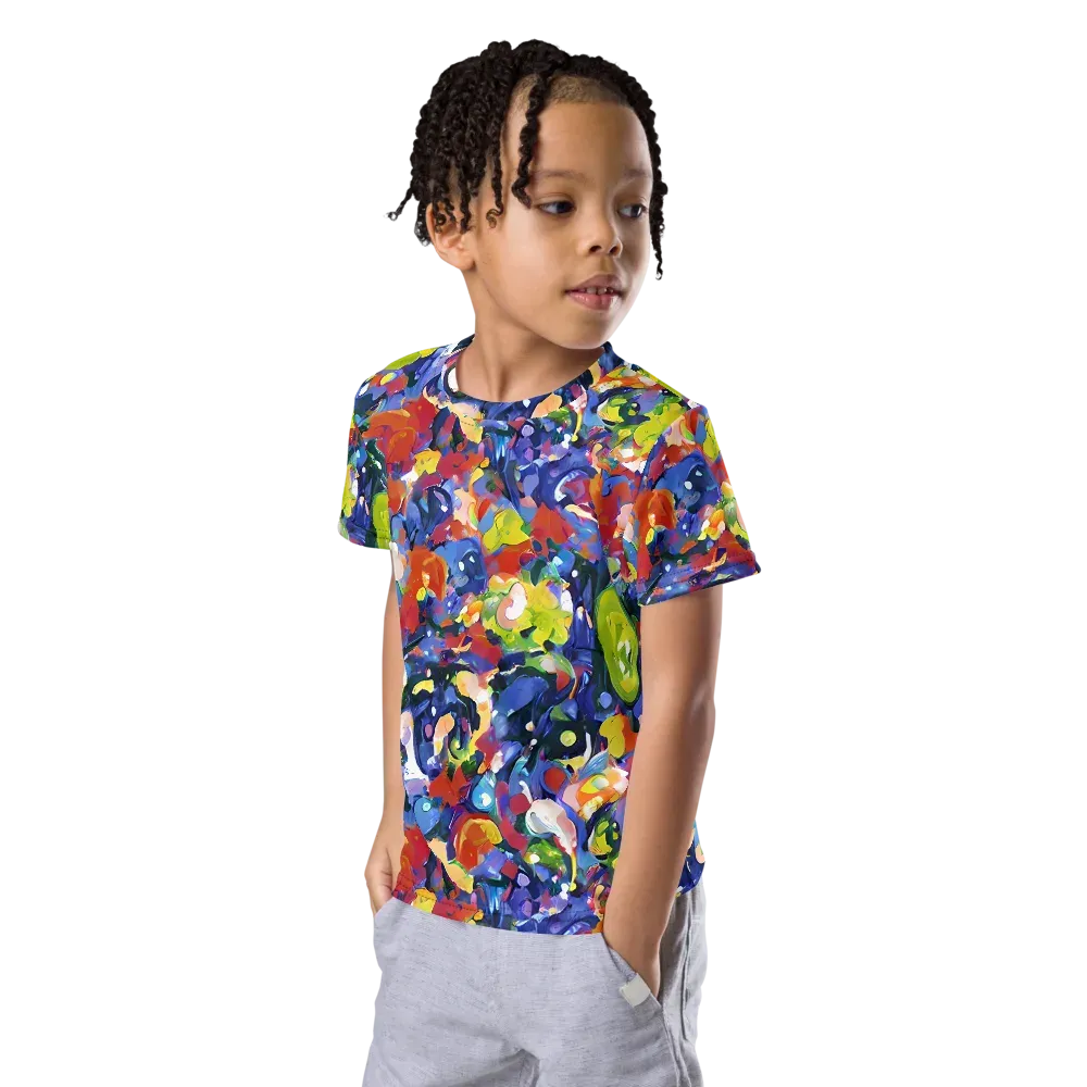 Neon Abstract on Kids Crew Neck T-Shirt — Left Front