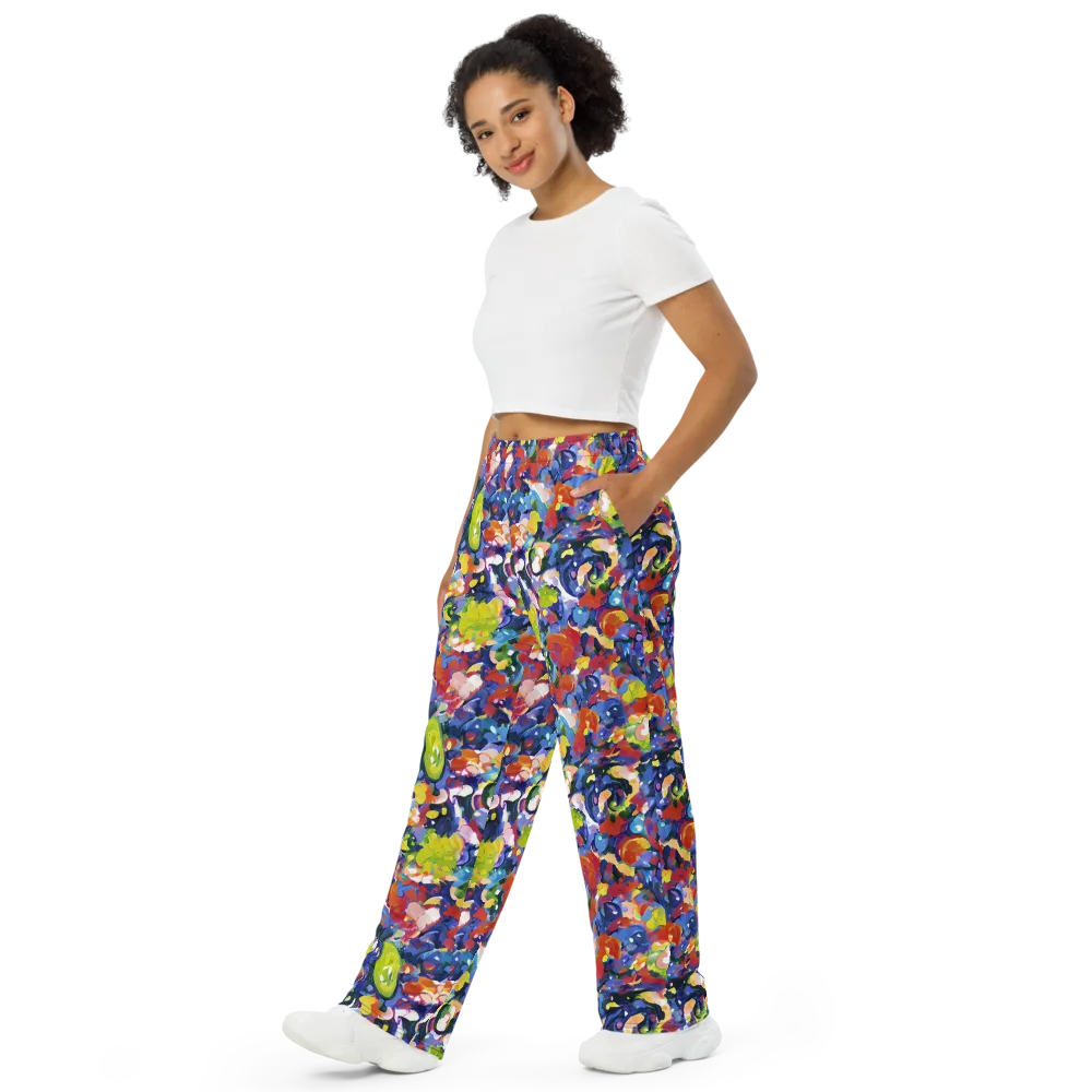 Neon Abstract on Wide-Leg Pants — Left Front