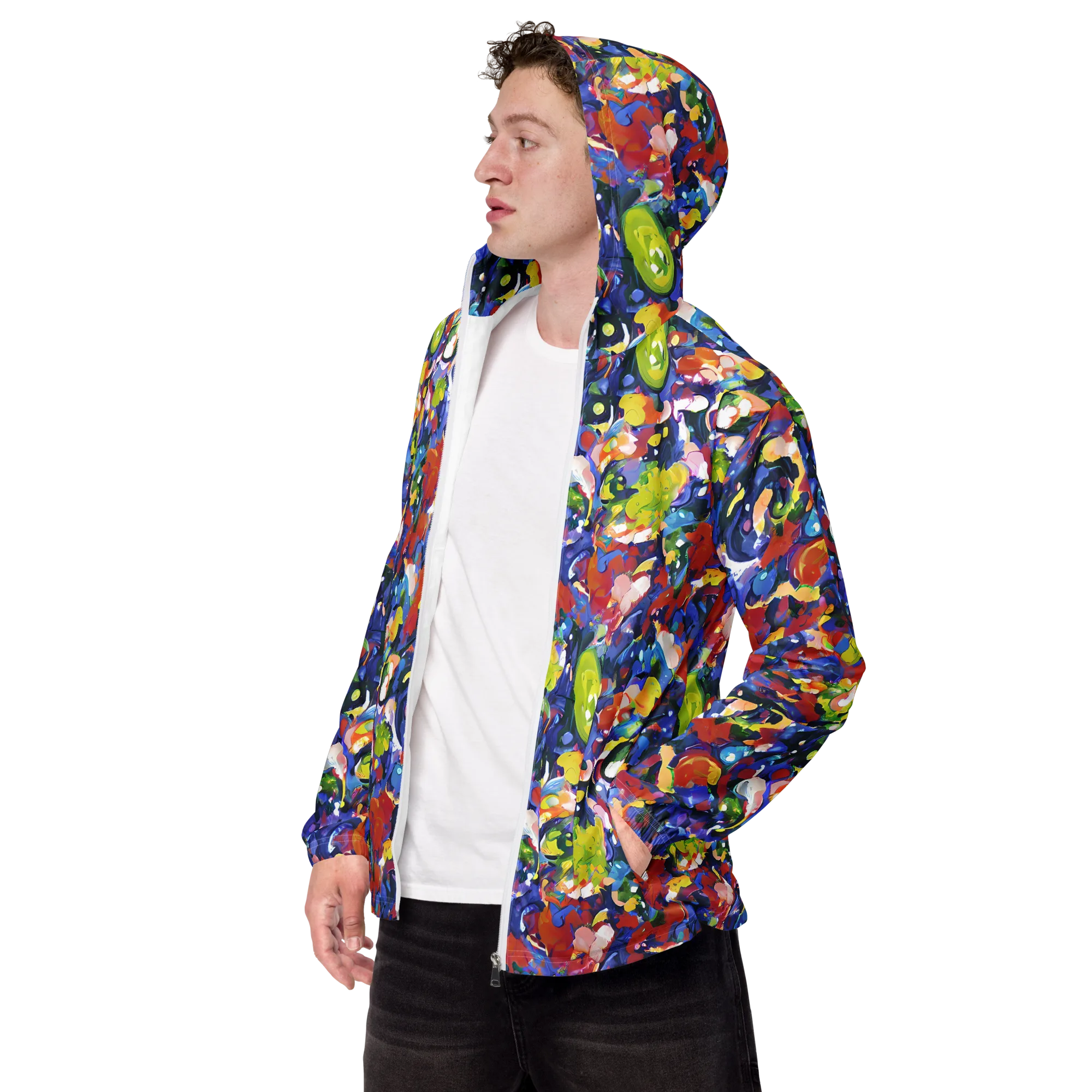 Neon Abstract on Men's Windbreaker — Left Front