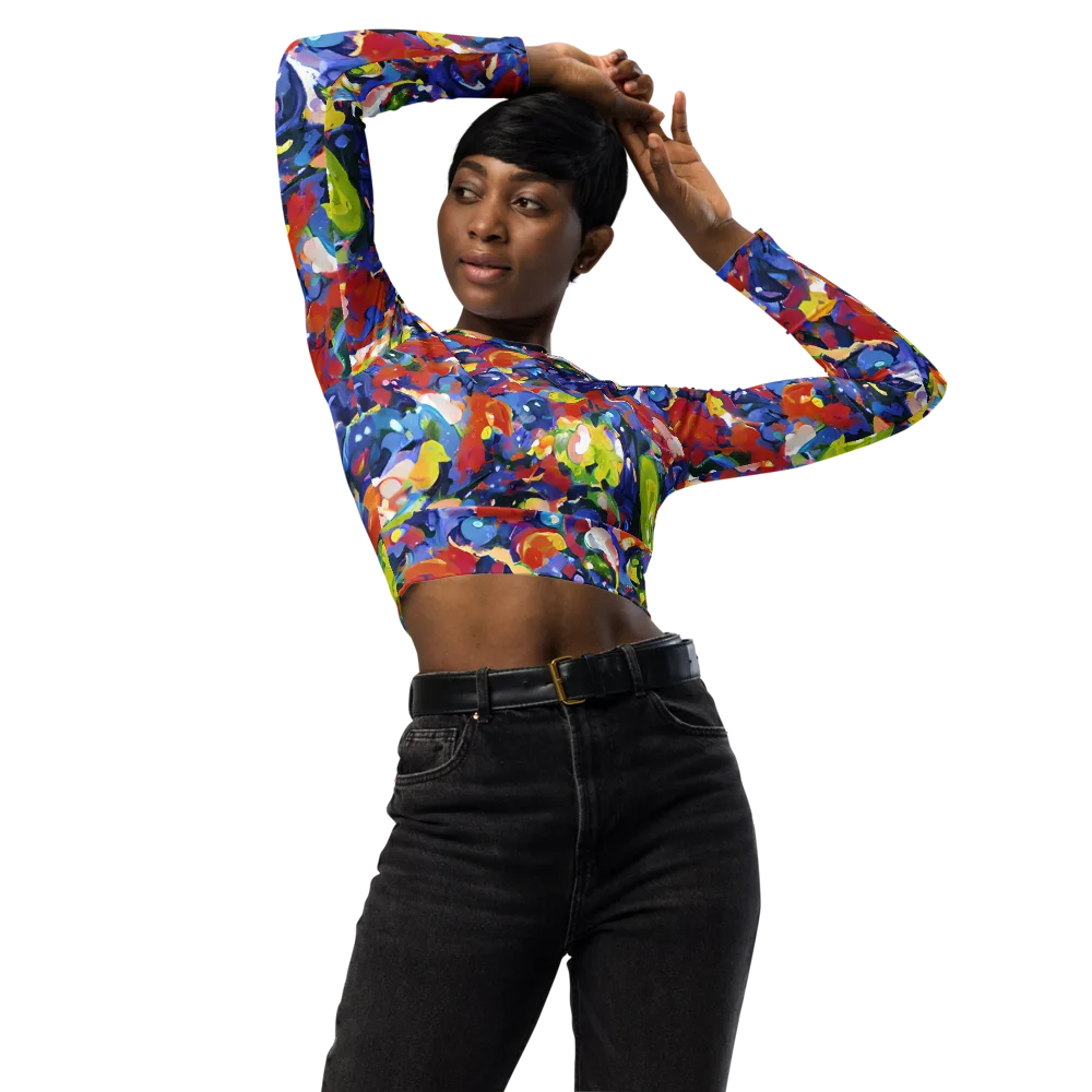 Neon Abstract on Long Sleeve Crop Top — Front