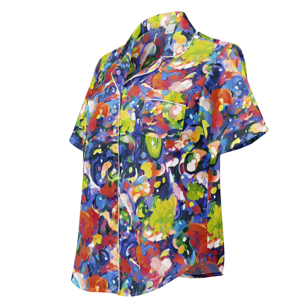 Neon Abstract on Women's Short Sleeve Pajama Top — Left Front
