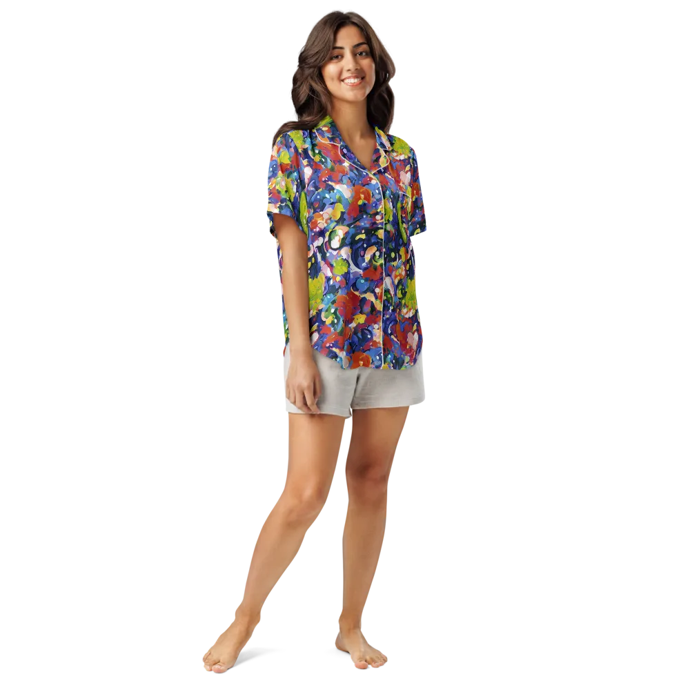 Neon Abstract on Women's Short Sleeve Pajama Top — Front