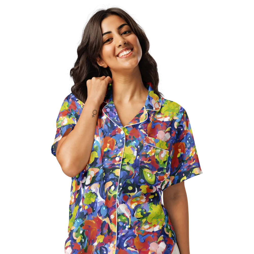 Neon Abstract on Women's Short Sleeve Pajama Top — Front