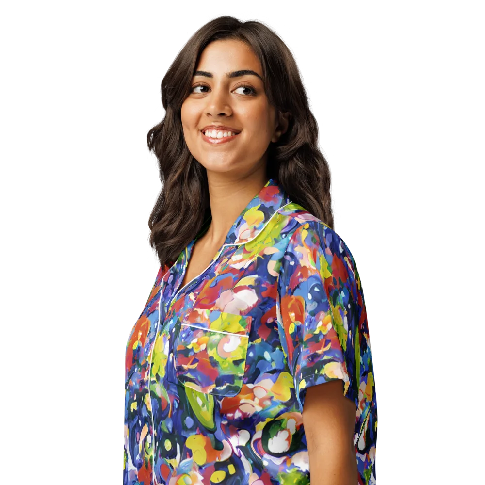 Neon Abstract on Women's Short Sleeve Pajama Top — Left Front