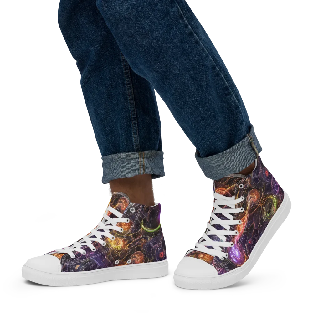 Luminous Gravity on Men's High Top Canvas Shoes — Left