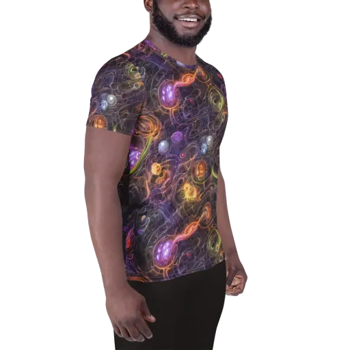 Luminous Gravity on a Men's Athletic T-Shirt
