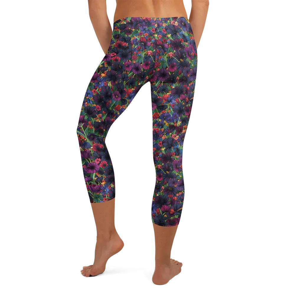 Velvet Wildflowers on Capri Leggings — Back