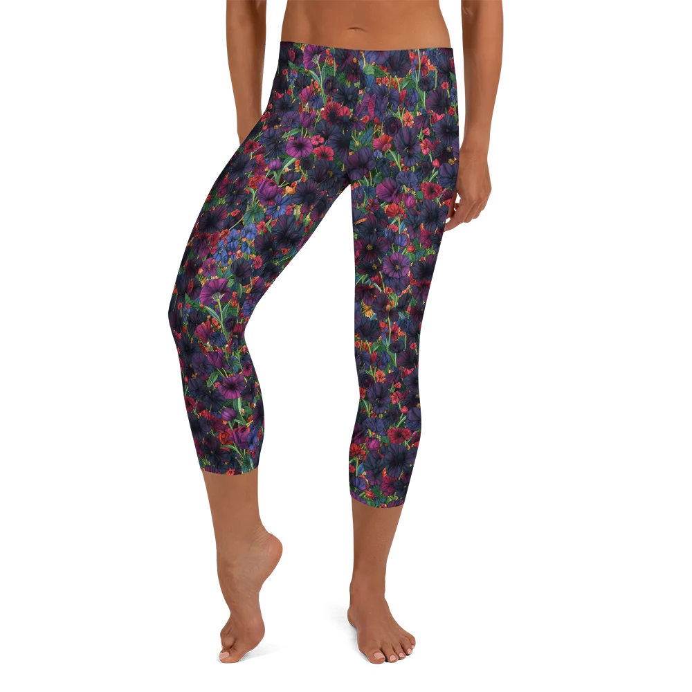 Velvet Wildflowers on Capri Leggings — Front