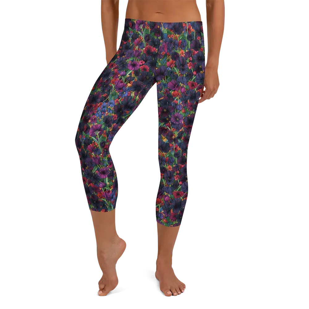 Velvet Wildflowers on Capri Leggings — Front