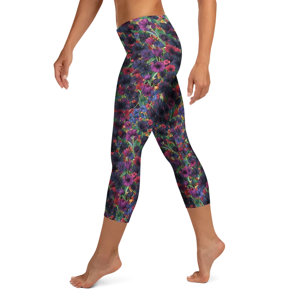 Velvet Wildflowers on Capri Leggings — Left
