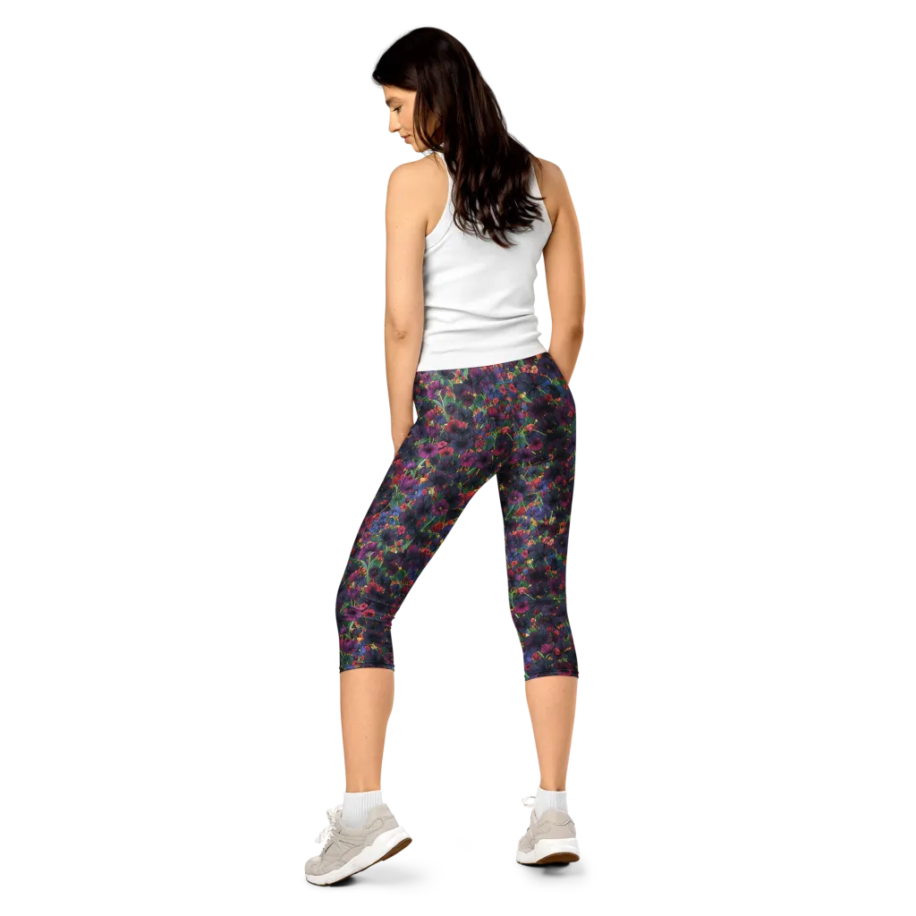Velvet Wildflowers on Capri Leggings — Back