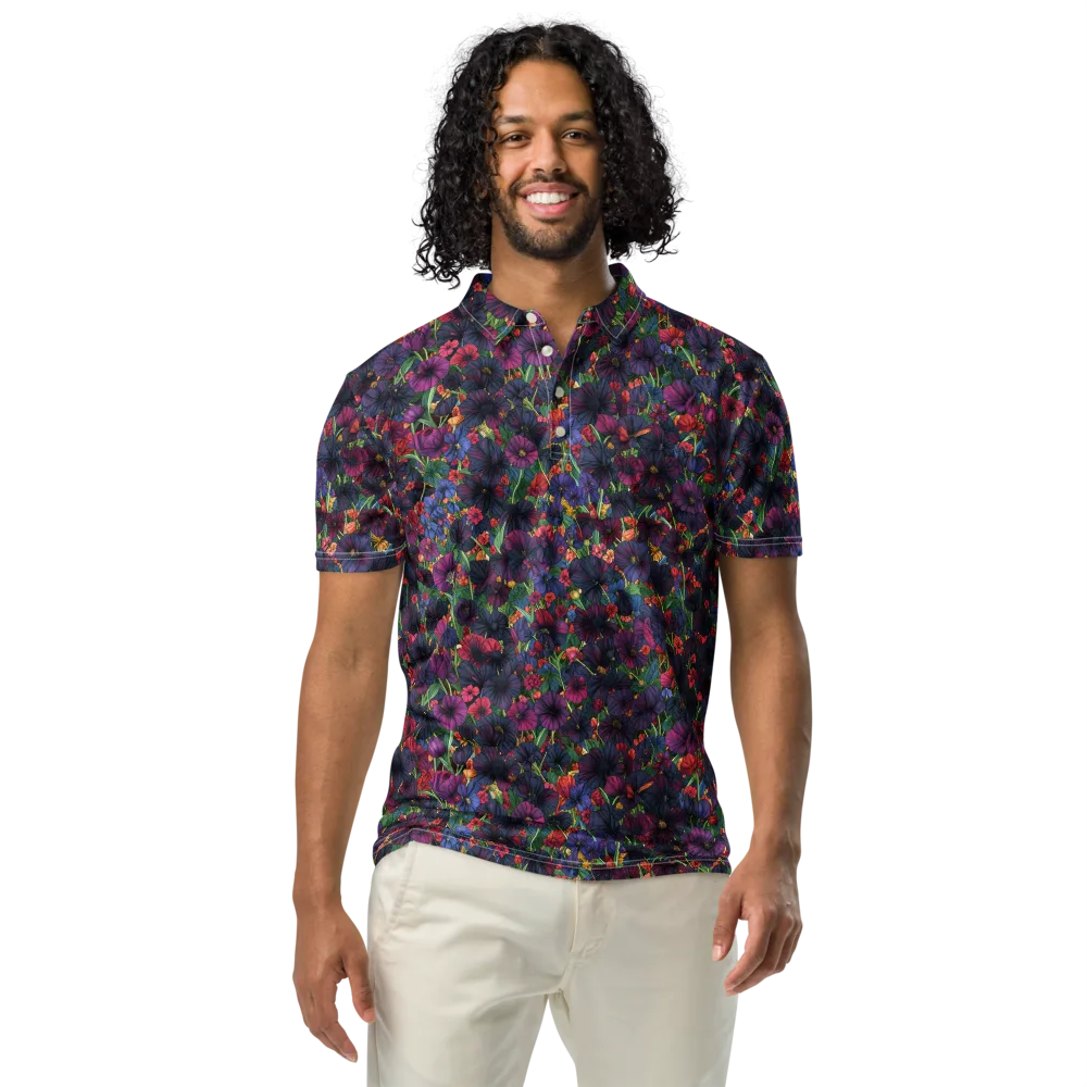 Velvet Wildflowers on Men's Slim Fit Polo Shirt — Front