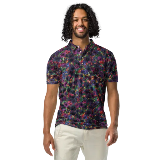 Velvet Wildflowers on a Men's Slim Fit Polo Shirt