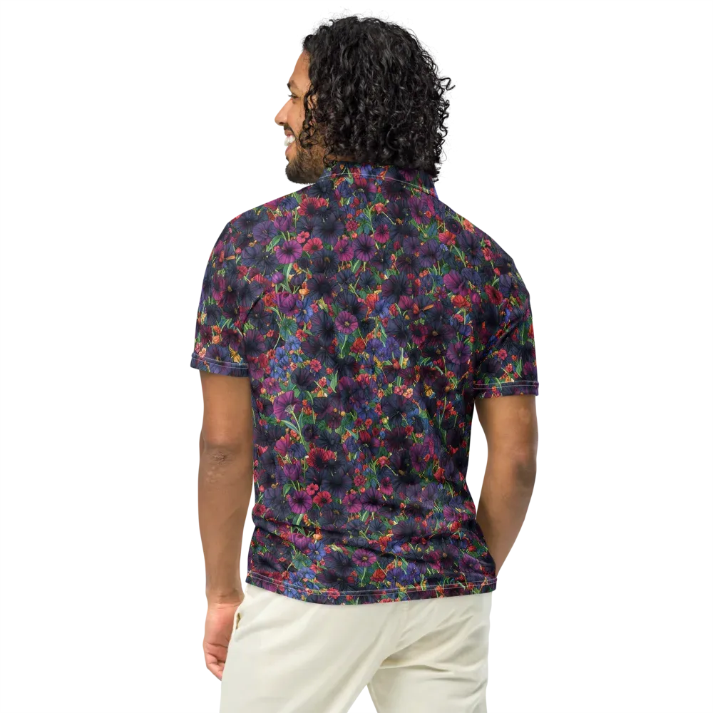 Velvet Wildflowers on Men's Slim Fit Polo Shirt — Back