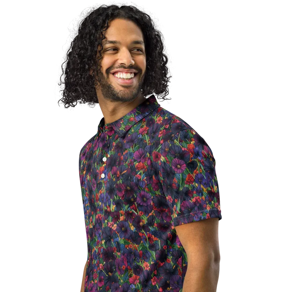 Velvet Wildflowers on Men's Slim Fit Polo Shirt — Left Front