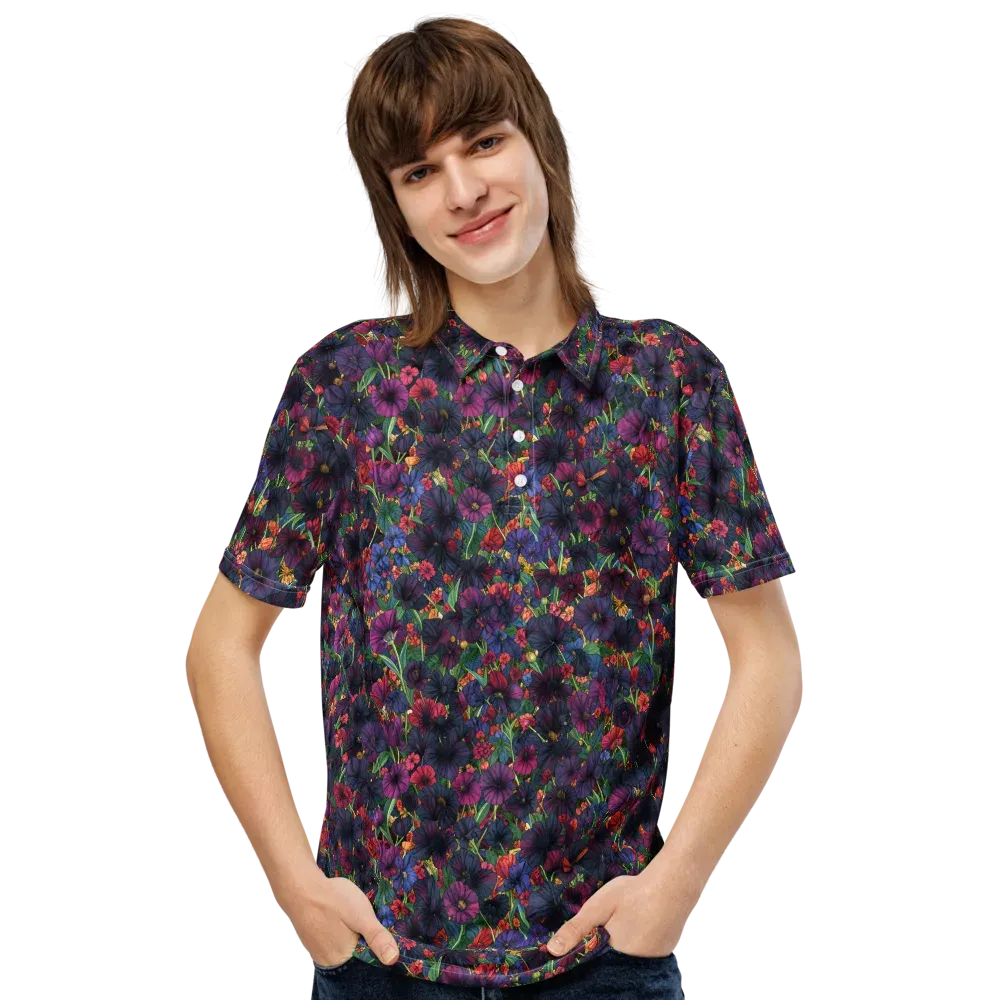 Velvet Wildflowers on Men's Slim Fit Polo Shirt — Front