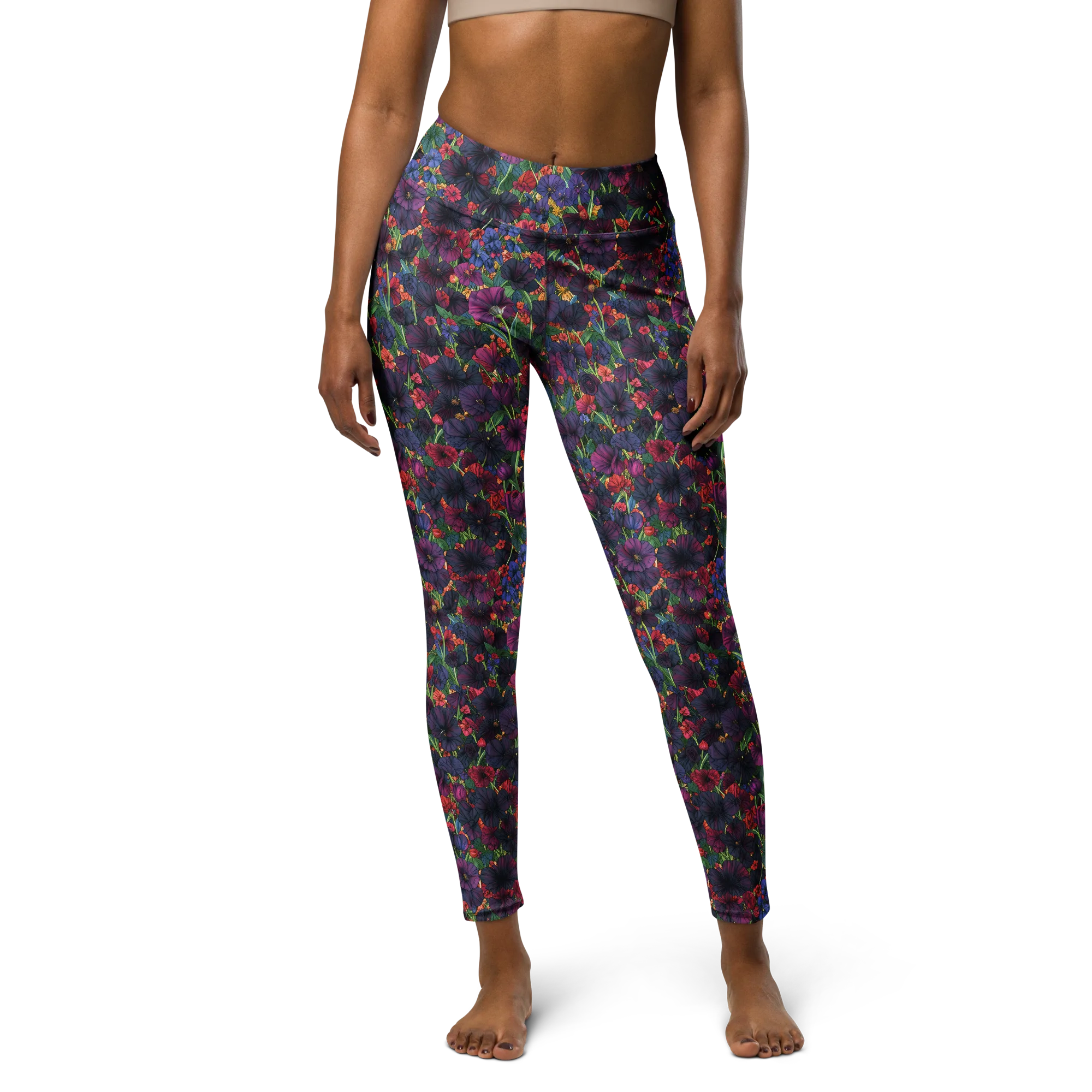 Velvet Wildflowers on Yoga Leggings — Front
