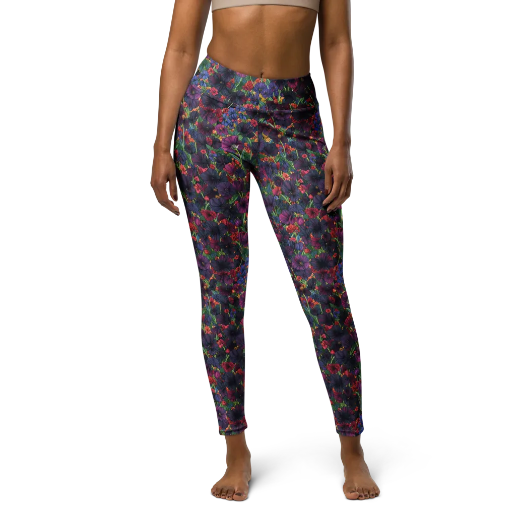 Velvet Wildflowers on Yoga Leggings — Front