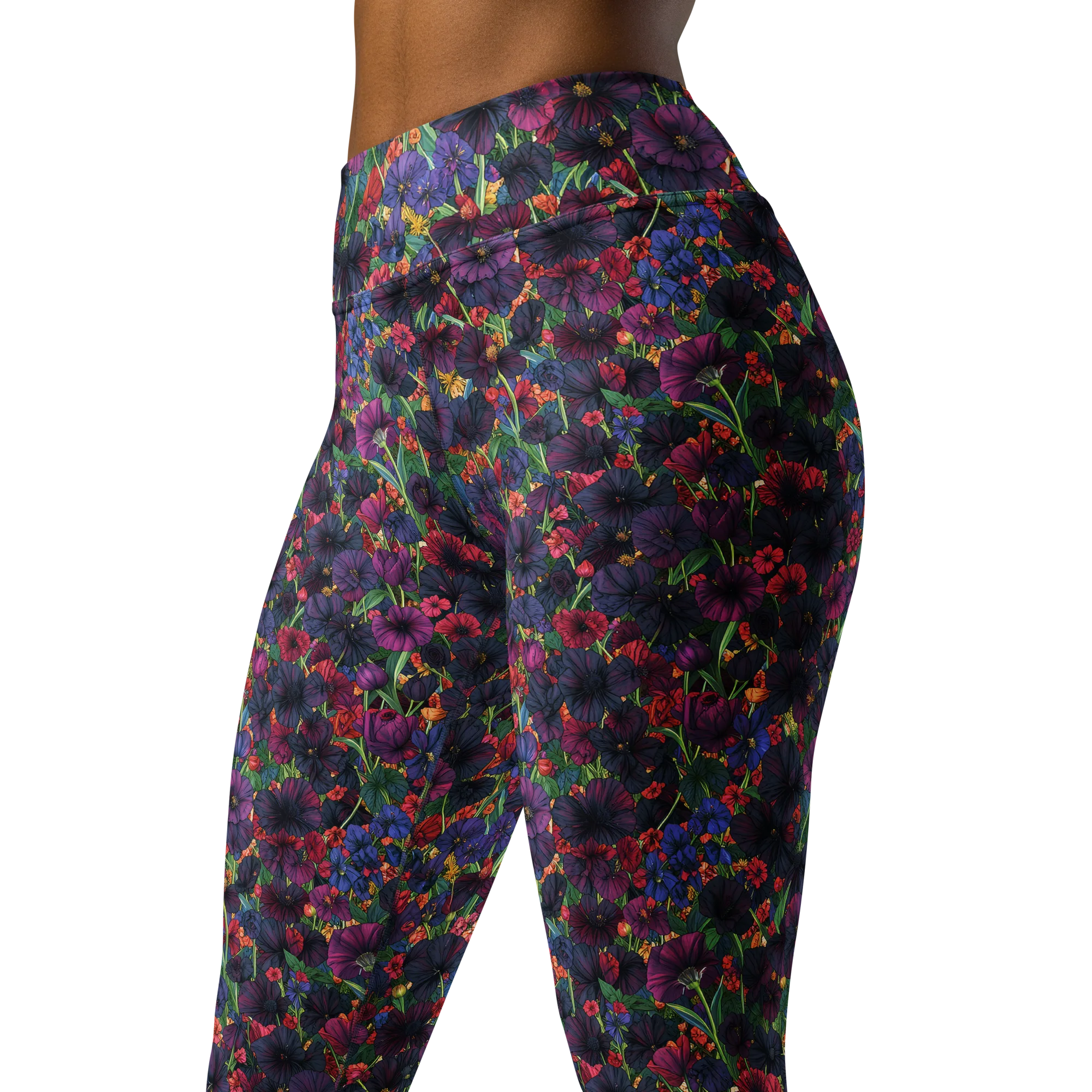 Velvet Wildflowers on Yoga Leggings — Left Front