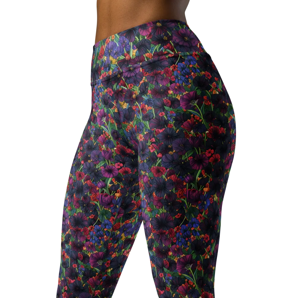 Velvet Wildflowers on Yoga Leggings — Left Front