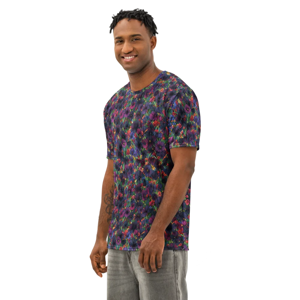 Velvet Wildflowers on Men's Cotton Crew Neck T-Shirt — Left Front