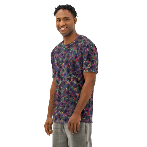 Velvet Wildflowers on a Men's Cotton Crew Neck T-Shirt