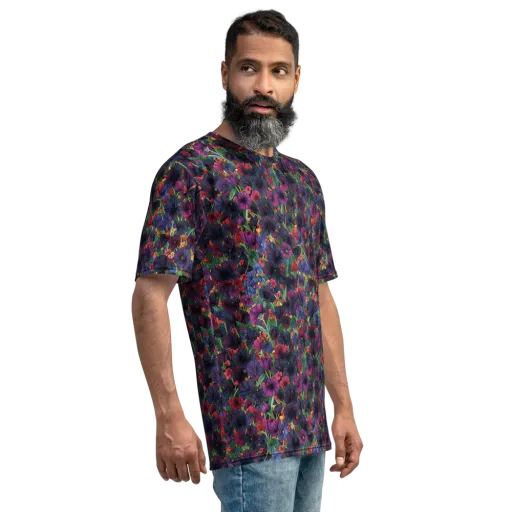Velvet Wildflowers on a Men's Crew Neck T-Shirt