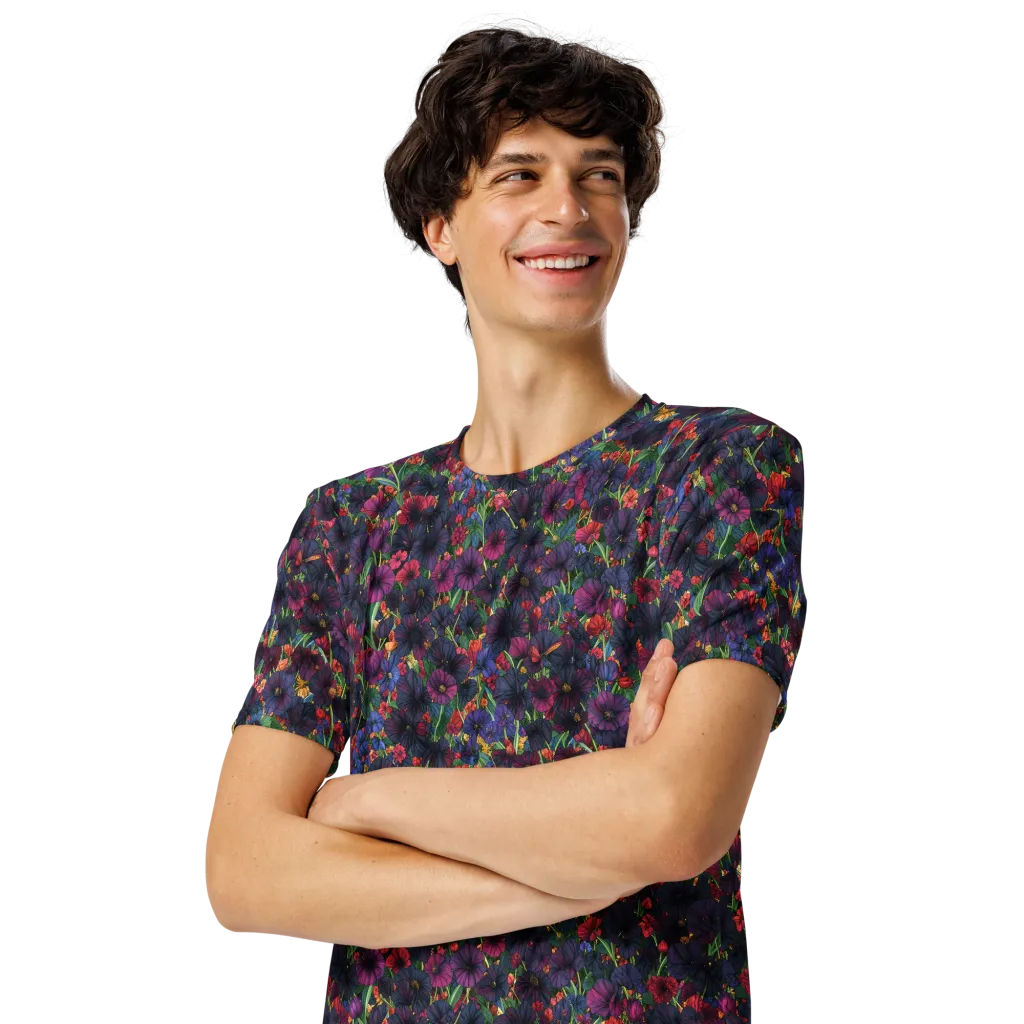 Velvet Wildflowers on Men's Crew Neck T-Shirt — Left Front