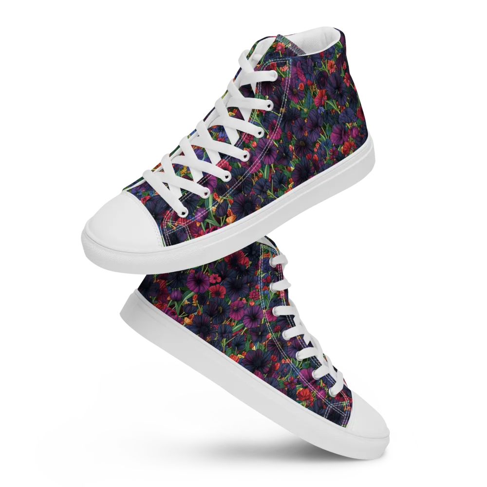 Velvet Wildflowers on Men's High Top Canvas Shoes — Front