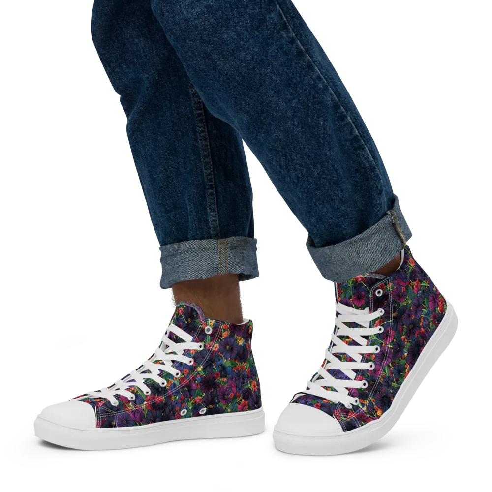 Velvet Wildflowers on Men's High Top Canvas Shoes — Left