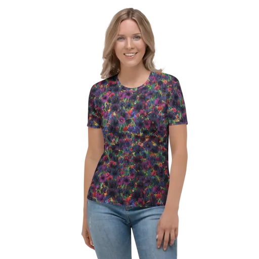 Velvet Wildflowers on a Women's Crew Neck T-Shirt