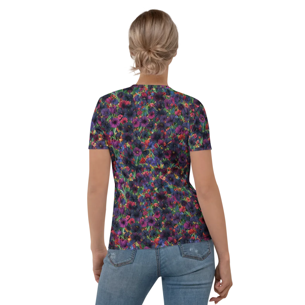 Velvet Wildflowers on Women's Crew Neck T-Shirt — Back