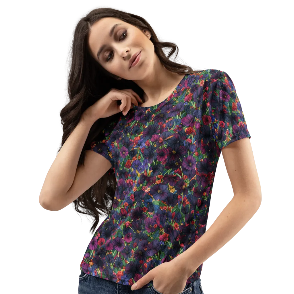 Velvet Wildflowers on Women's Crew Neck T-Shirt — Left Front