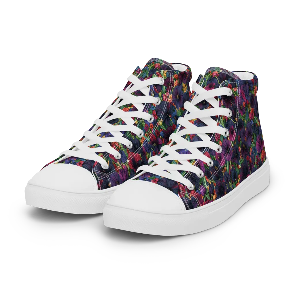 Velvet Wildflowers on Women's High Top Canvas Shoes — Left Front