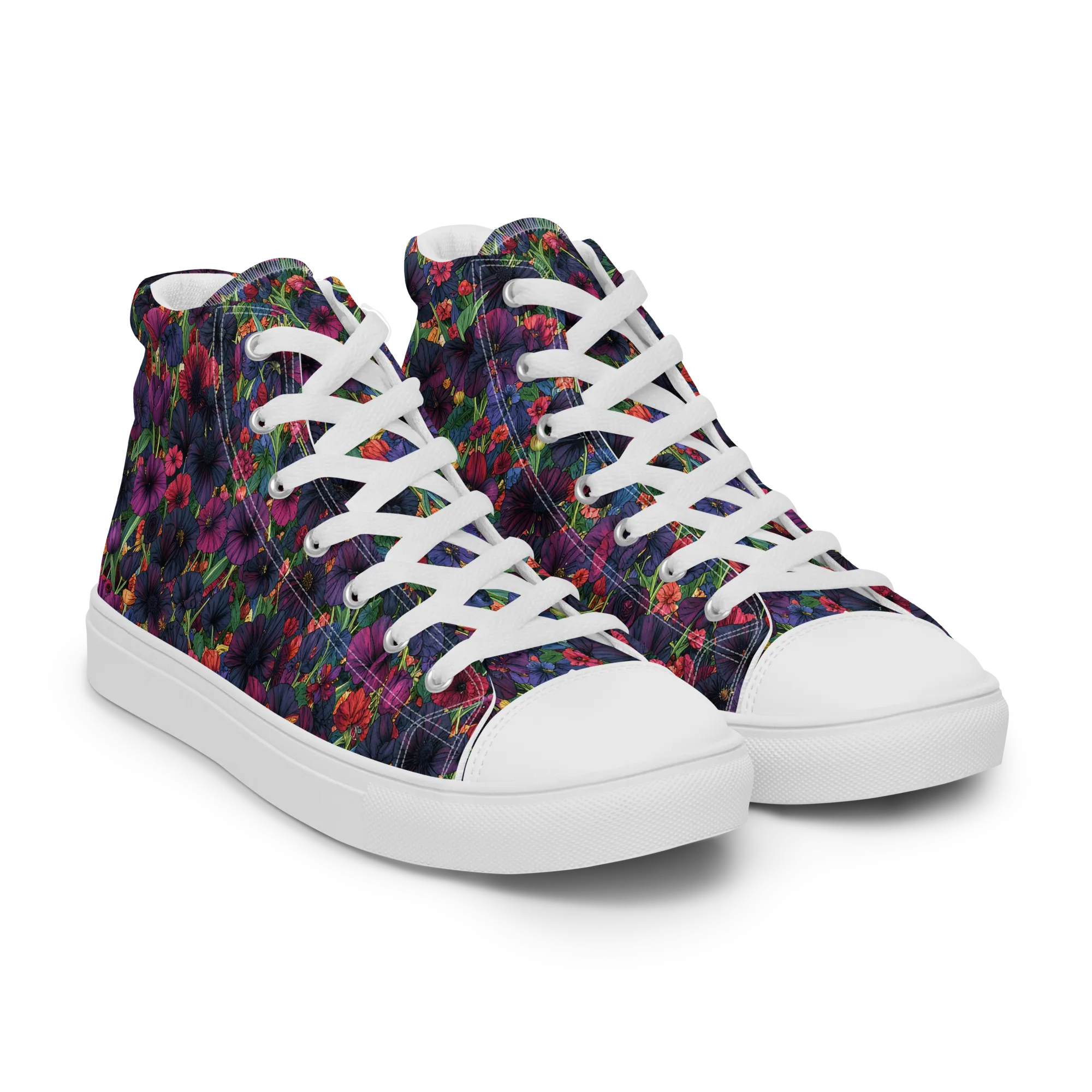 Velvet Wildflowers on Women's High Top Canvas Shoes — Right Front