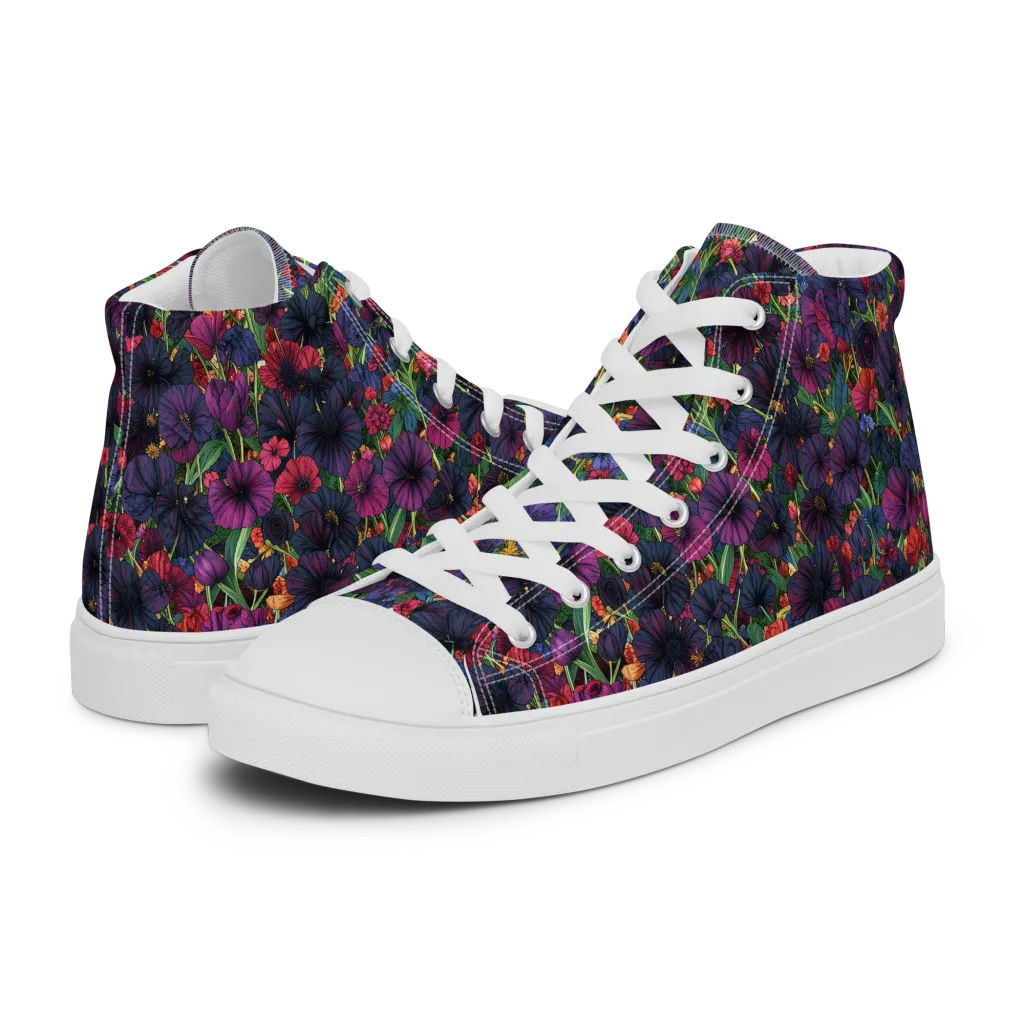 Velvet Wildflowers on Women's High Top Canvas Shoes — Left