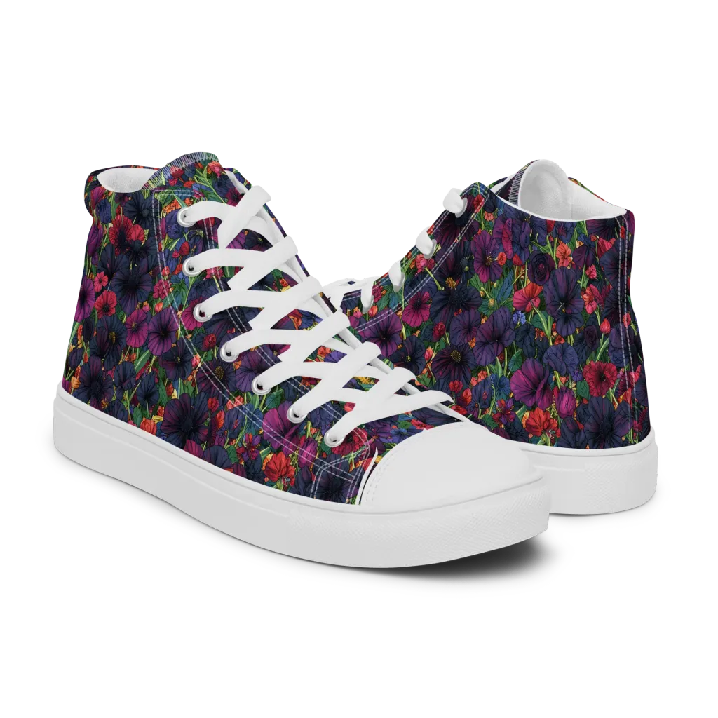 Velvet Wildflowers on Women's High Top Canvas Shoes — Right
