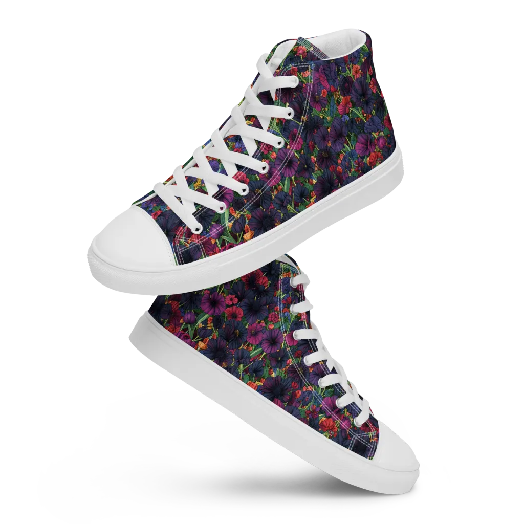 Velvet Wildflowers on Women's High Top Canvas Shoes — Front