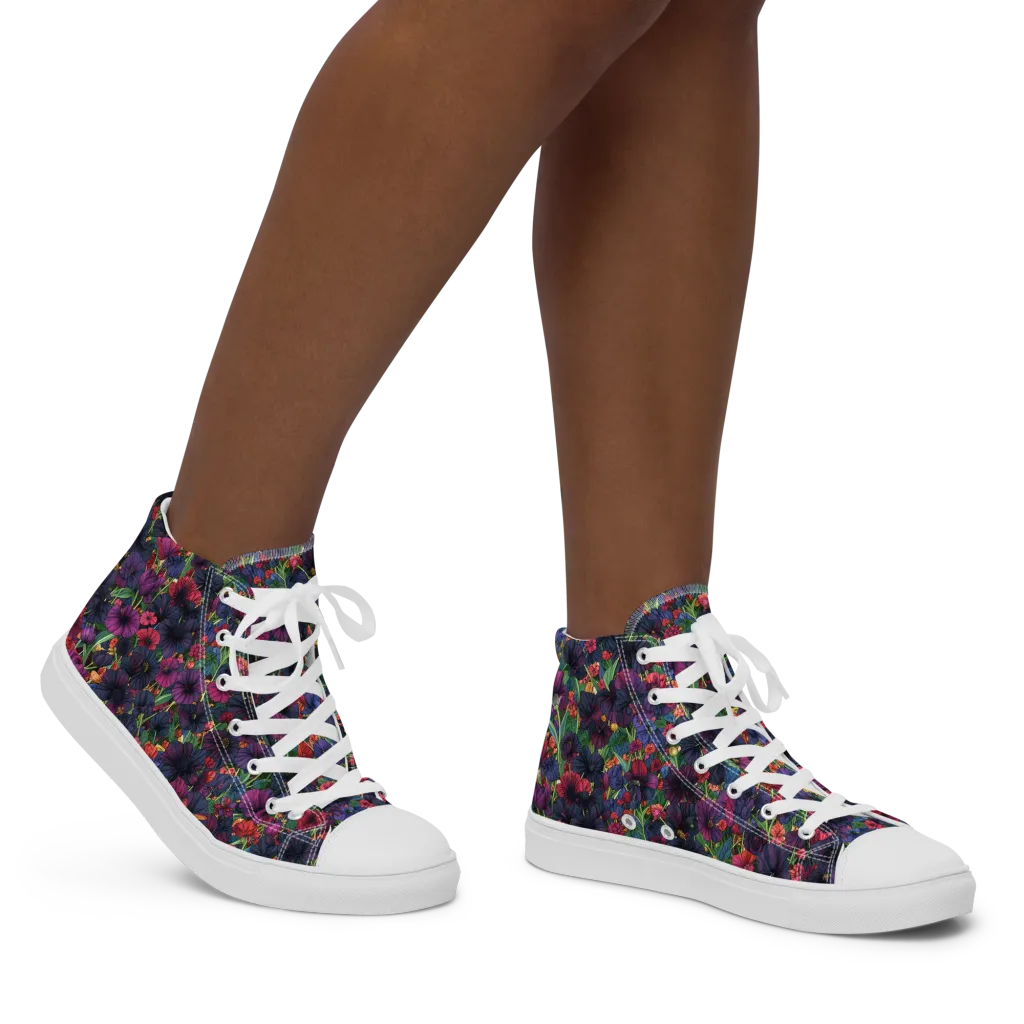 Velvet Wildflowers on Women's High Top Canvas Shoes — Right