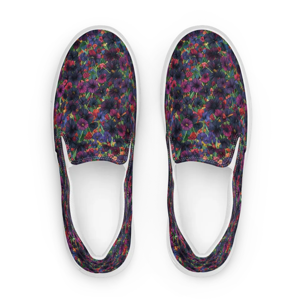 Velvet Wildflowers on Men's Slip-On Canvas Shoes — Front